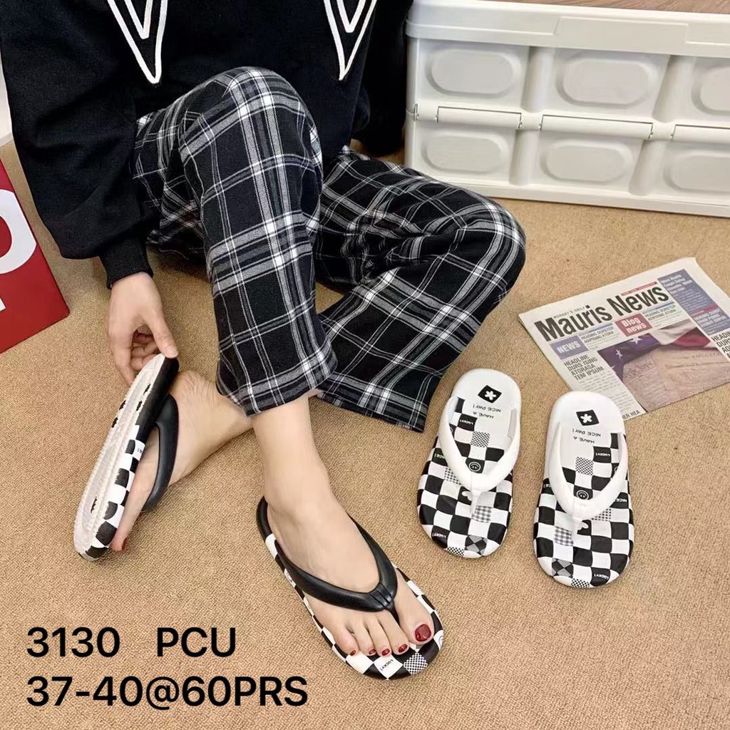 Sandal Jepit Wanita dewasa Import terlaris Balance 3130 37-40 Sandal indor Motif Catur Terbaru Trend Korea