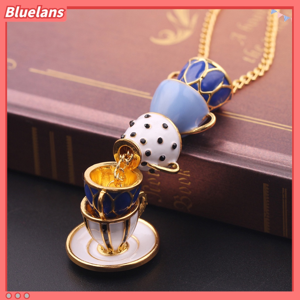 Bluelans Necklace Enamel Style Teacup Design Alloy Women Long Necklace for Sweater