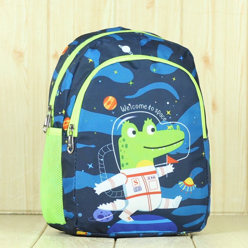 Tas Ransel Backpack Anak Perempuan Laki laki Import Space Hijau Sekolah TK SD PAUD Kecil Mini Impor Karakter Kartun Embos