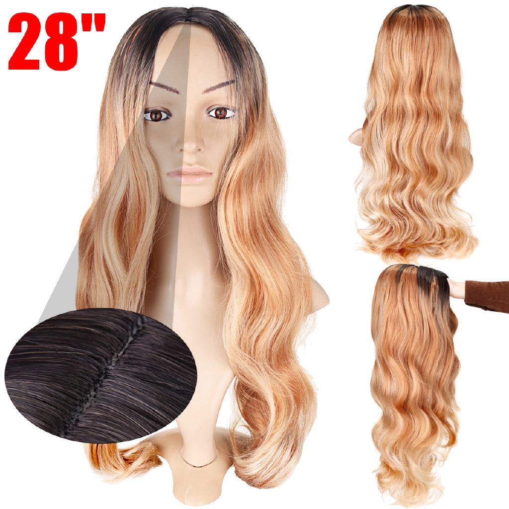 Beautyangel Women Long Ombre Wig Curly Blonde Heat Resistant