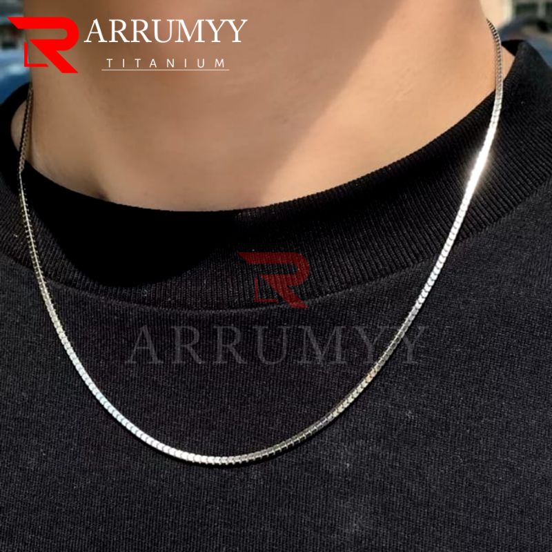 ARRUMYY kalung pria wanita silver real titanium panjang 45cm 50cm 60cm lebar 1,5mm