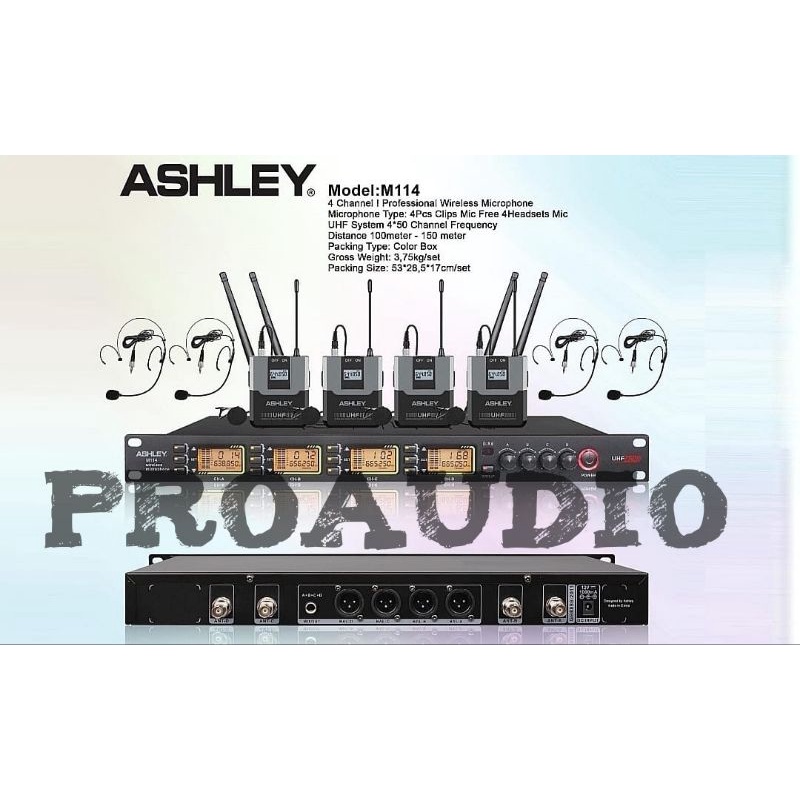 Mic Wireless Ashley M114 Original 4 Clip On 4 Headset Original Garansi