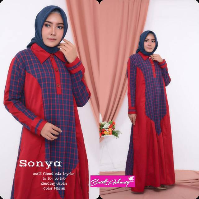 Gamis kotak kotak / sonya / gamis toyobo / gamis flanel