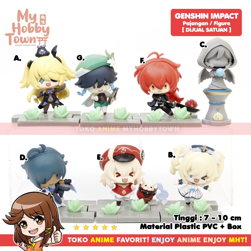 Figure Anime Game Genshin Impact Barbara Dilluc Fischl Kaeya Klee Venti Mondstadt Statue Of The Seven Satuan