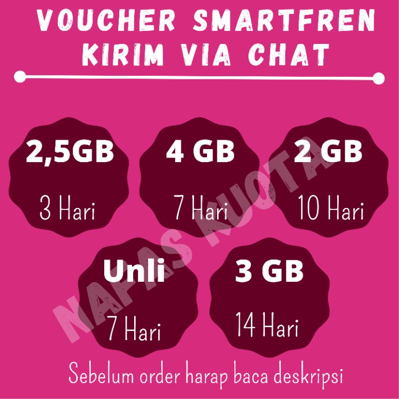 VOUCHER SMARTFREN UNLIMITED KUOTA SMARTFREN NONSTOP 2,5GB, 4GB, 2GB, UNLIMITED. KIRIM VIA CHAT