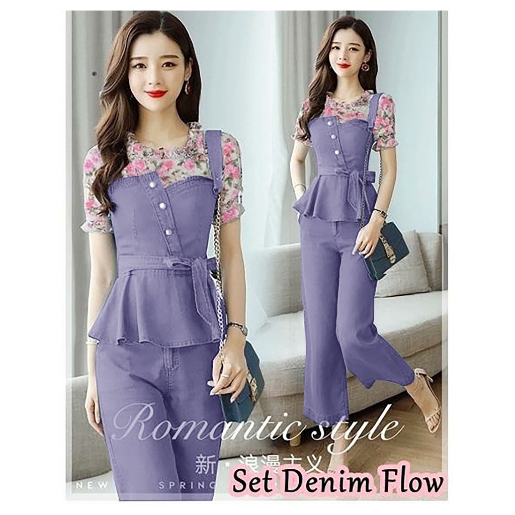 WSE390 - Set 3in1 Denim Flow Atasan + Celana + Gesper UK Fit L To XL LD 100 CM PJ 62 CM PJ Celana 90 CM PREMIUM QUALITY