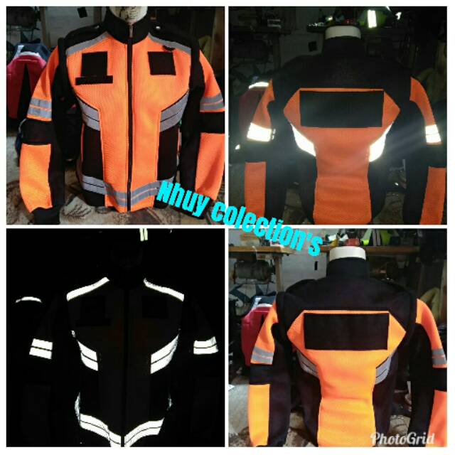 Rompi jaket polos orange kombinasi hitam
