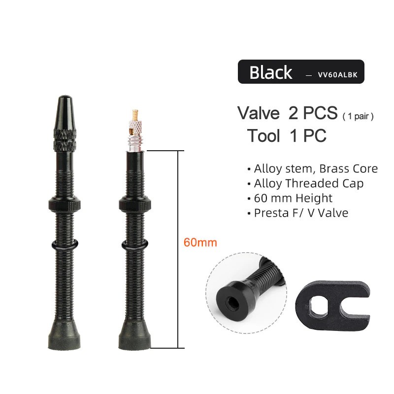 Pentil Ban Sepeda Presta Valve Cap Tubeless Bike Tire 60mm - VV40 - Black