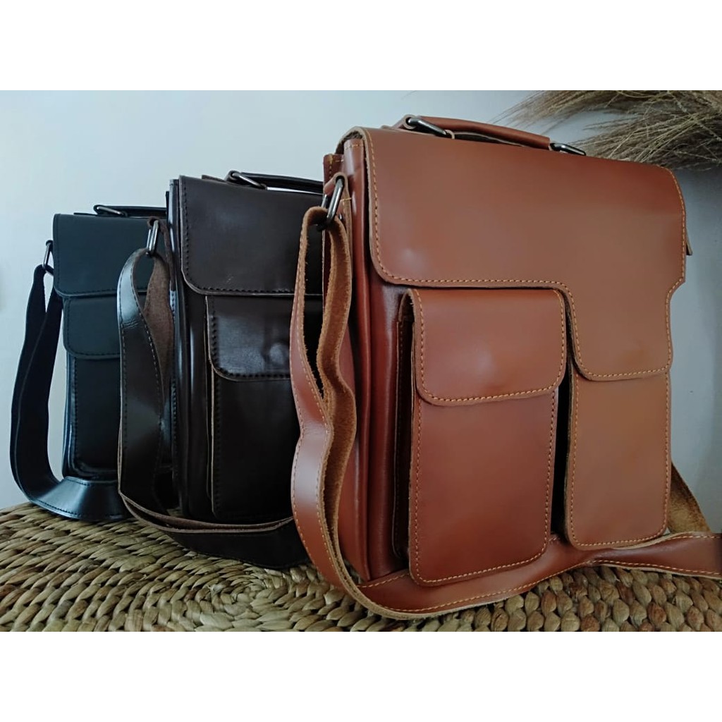 Tas Selempang Pria Besar Bahan Kulit Sapi Premium Tiga Warna Khas Kota Garut