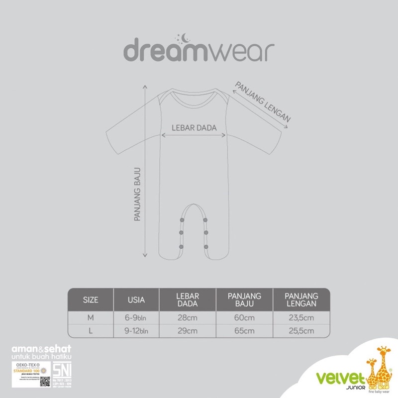 Velvet DreamWear Sleepsuit Tutup Kaki  - Jumsuit Bayi - Ecer