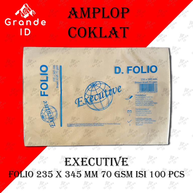 

AMPLOP COKLAT FOLIO EXECUTIVE 235 X 345 MM 70 GSM ISI 100 LEMBAR