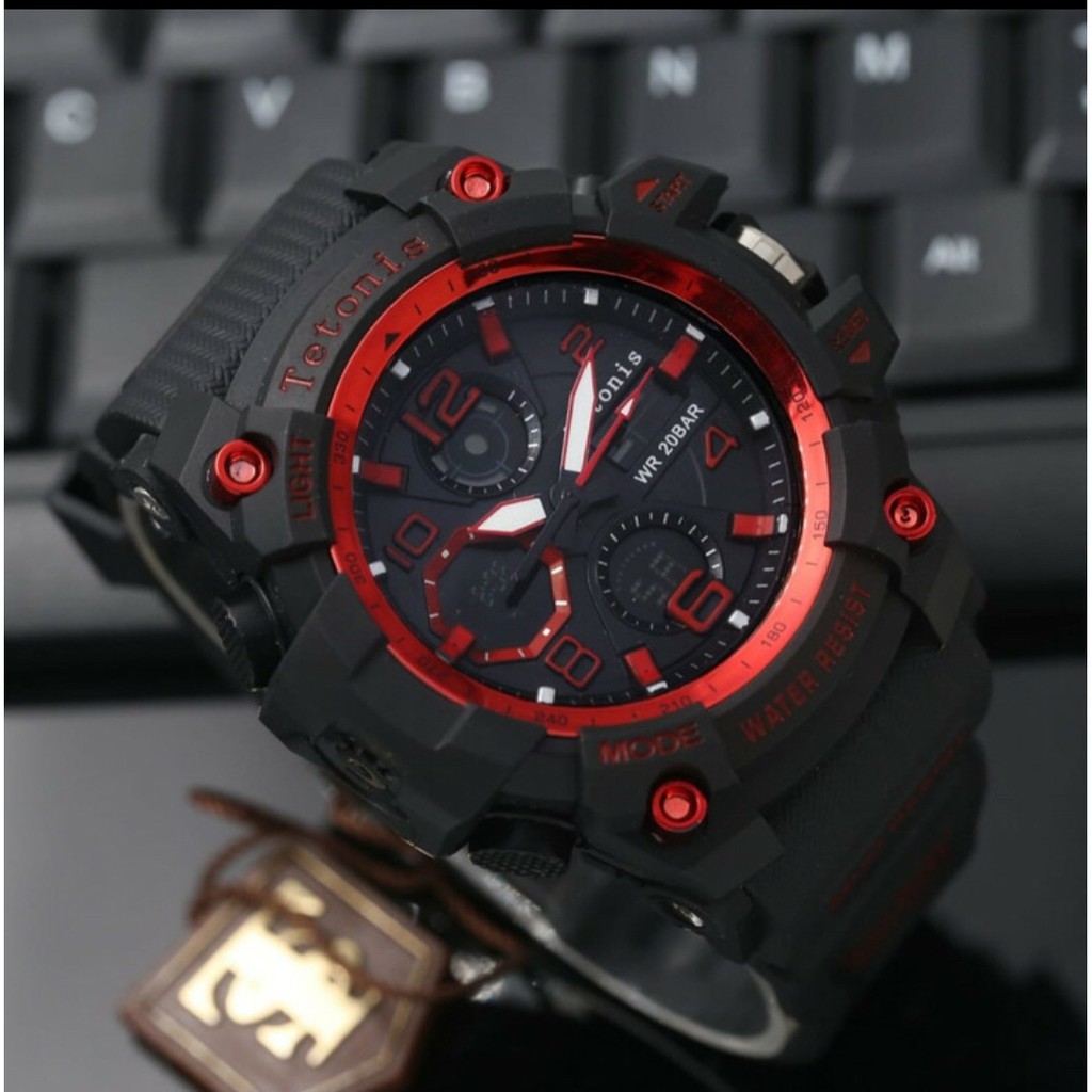 Jam tangan pria original TETONIS tali rubber karet sporty double time garansi 1 tahun