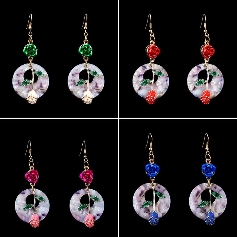 Siy Anting Gantung Bunga Mawar Gaya Cina Untuk Wanita Charms
