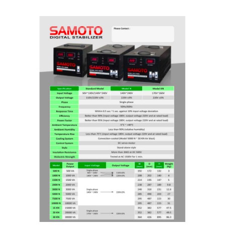 VOLTAGE STABILIZER / AUTO VOLTAGE REGULATOR / AVR SAMOTO 30KVA 1PHASE