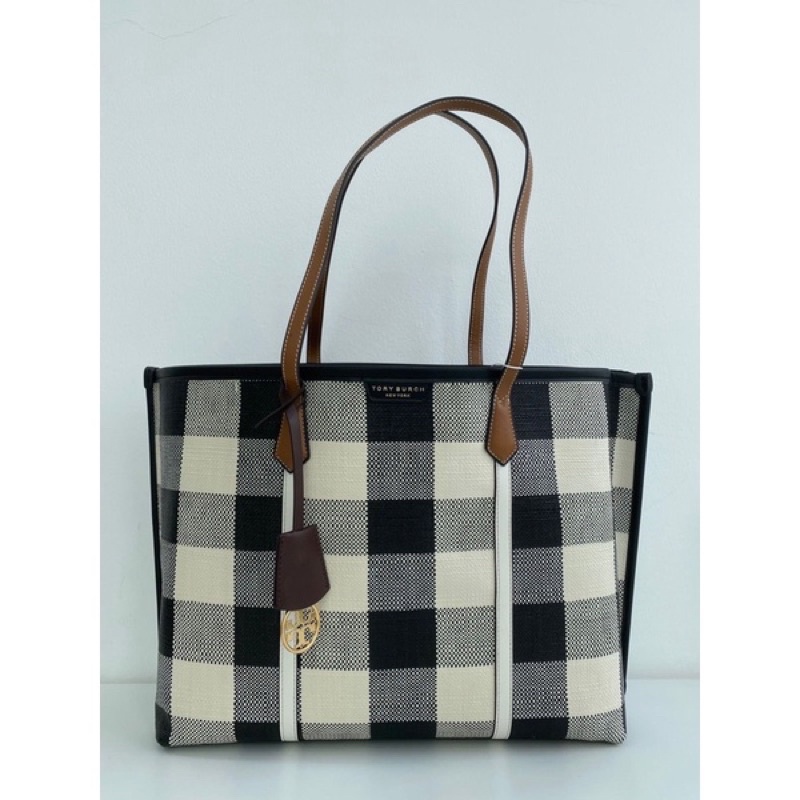 Tory burch perry gingham tote bag canvas