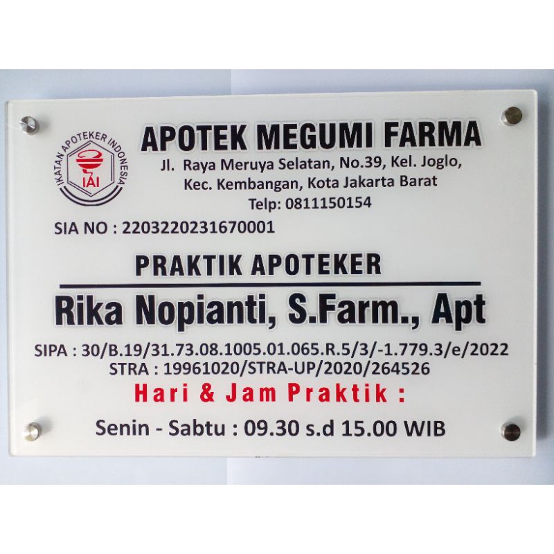 

Akrilik Papan Praktek Apoteker