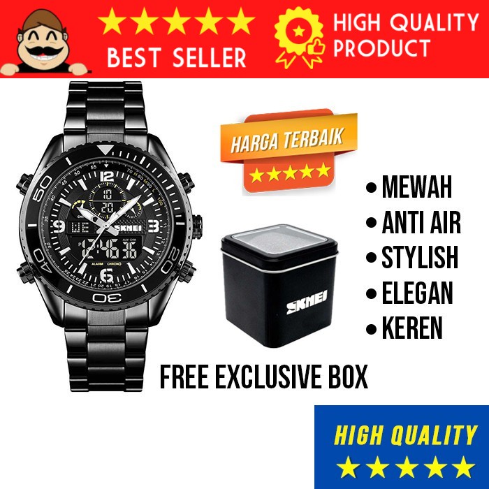JAM TANGAN RANTAI ANALOG STAINLESS STEEL PRIA MODERN KUAT WATERPROOF ANTI AIR JAMTANGAN RANTE SKMEI