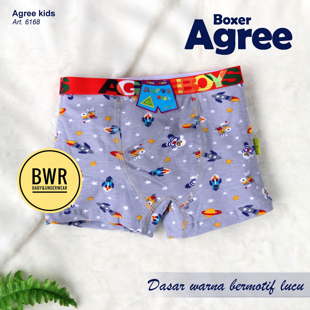 Boxer Agree 6168 Kids WARNA | Celana Dalam Anak Boxer Dasar Warna Motif Lucu - Bwr