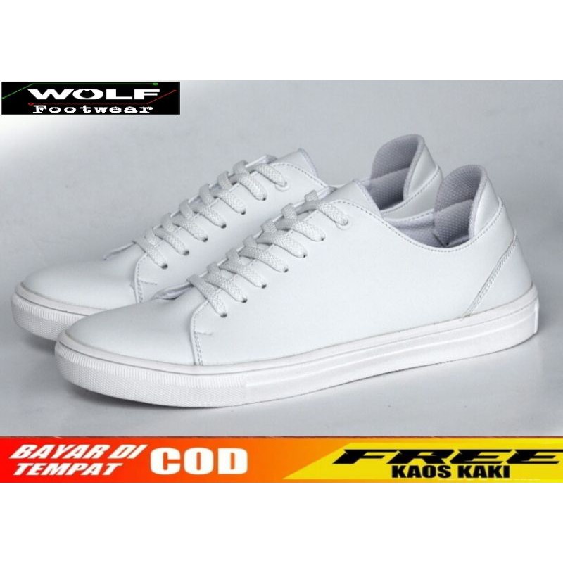 TROY WHITE |WOLF x HEROES| Sepatu Pria Putih Polos Casual Sneakers sport Ori