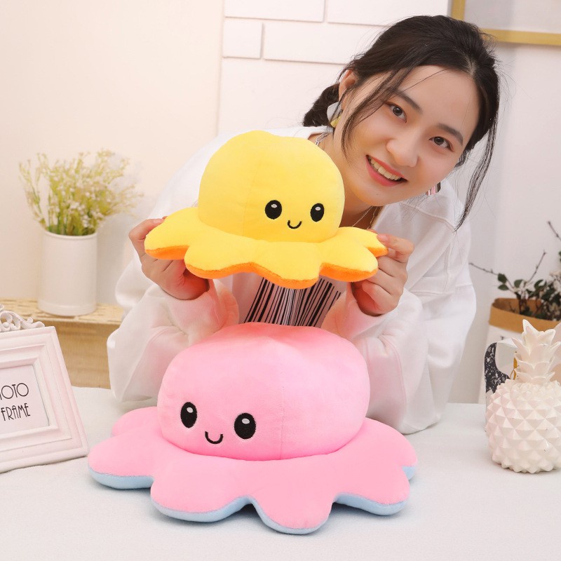 Soft plush Cute Toys Reversible Bipolar Oktopus Doll Toy Plush Mood Switcher ukuran 23 cm