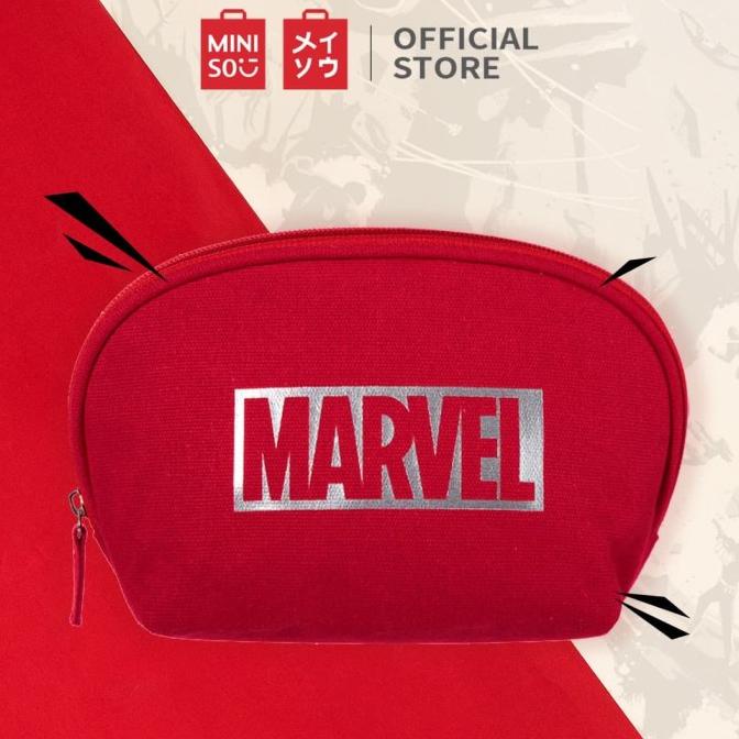 MINISO MARVEL Tas Wanita Round Cosmetic Bag Makeup Travel-Red