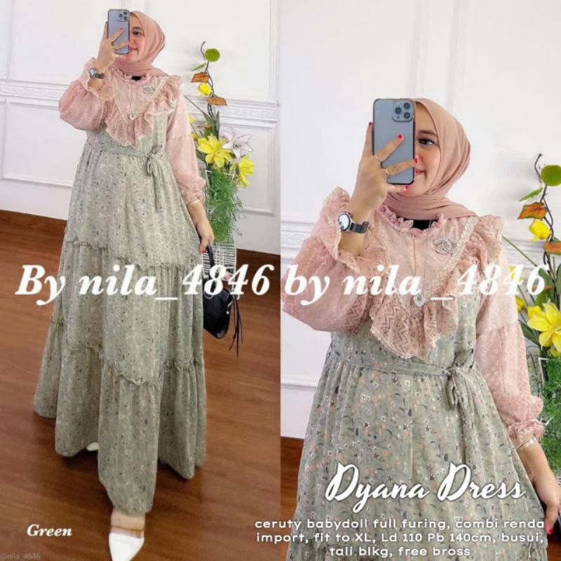 Dyana Dress Maxy Mix Brukat Malika || Realpict (COD Bayar Ditempat)