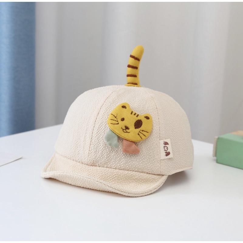 Topi Baseball Anak Bayi Balita Model Kucing Ekor Import Untuk Anak Laki Laki Anak Perempuan-Beige