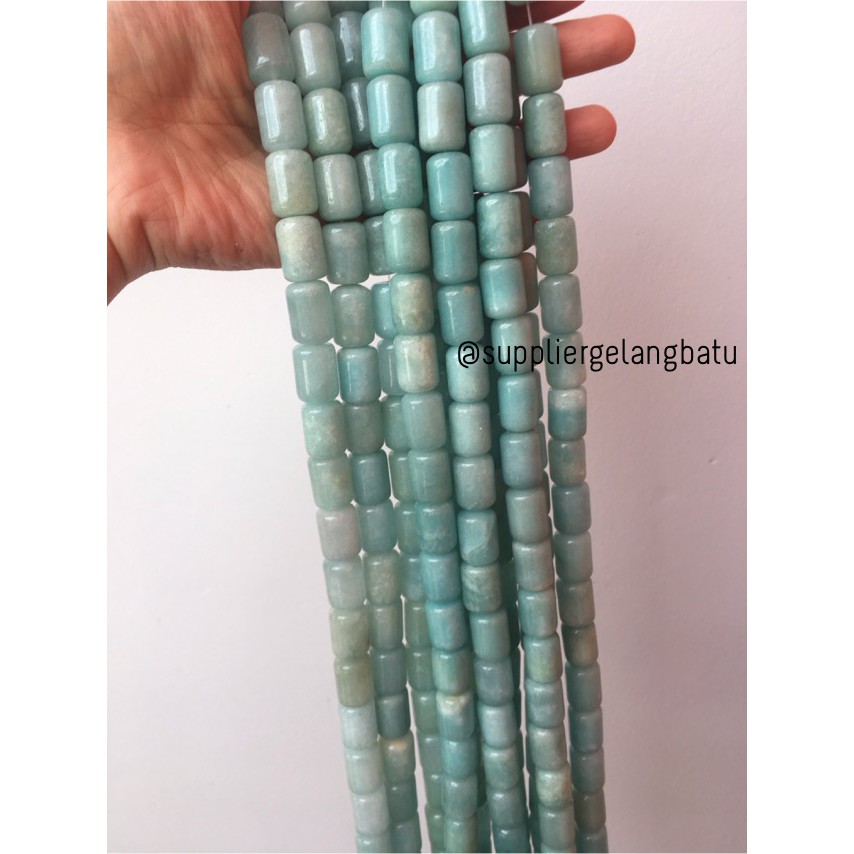 bahan renceng batu akik Giok hijau tabung 14mm gelang kalung bahan ronce aksesoris gaya casual korea