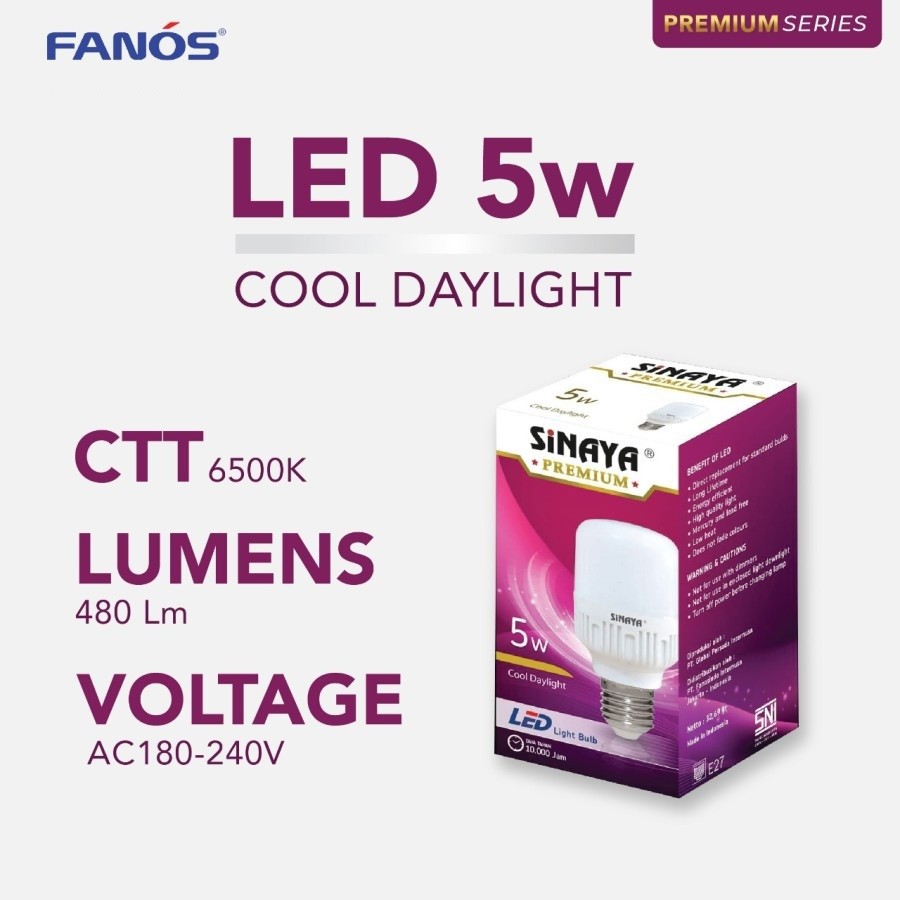 Sinaya Premium Lampu Led 5 Watt Paket 10 Pcs - Bohlam Murah 5Watt 5W