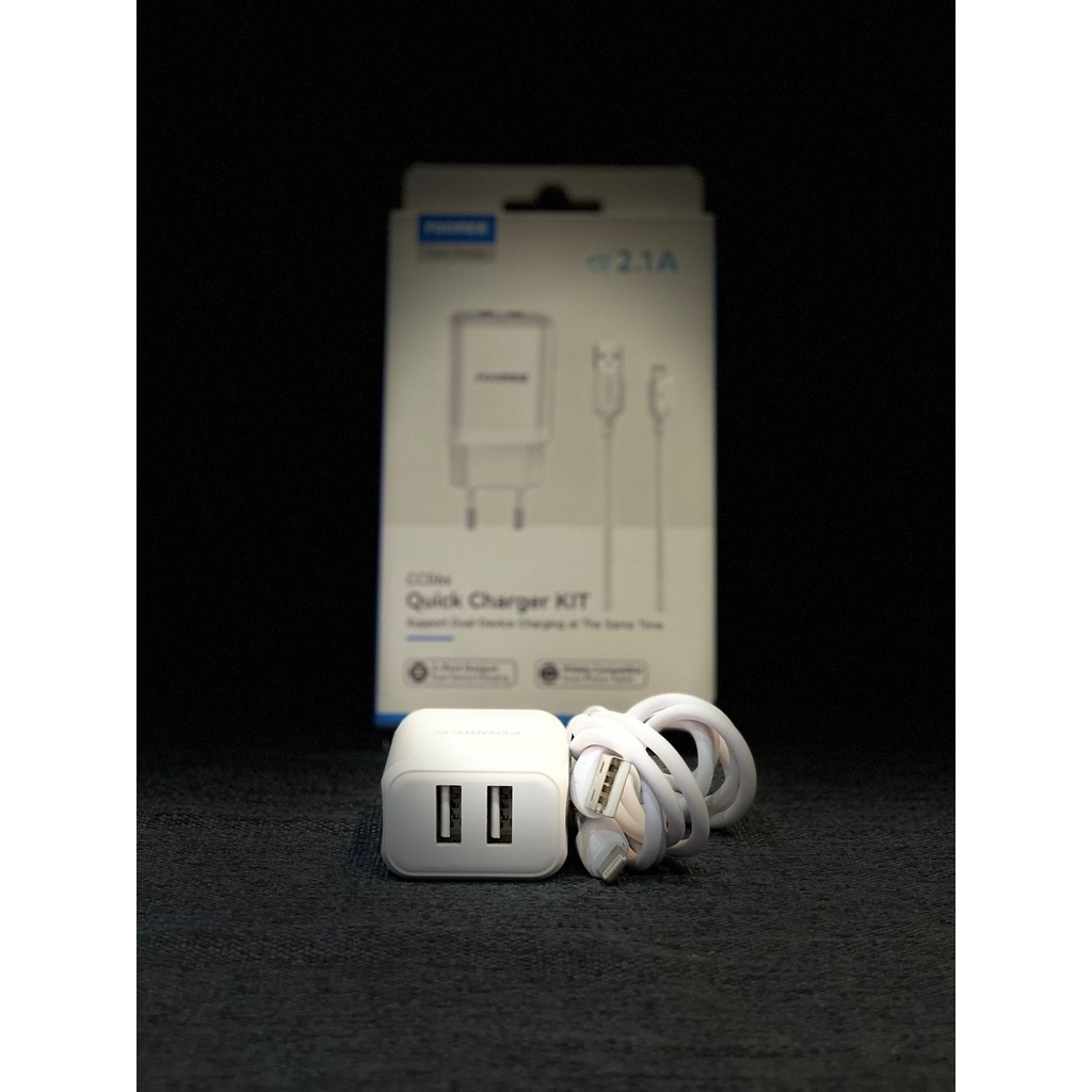 FOOMEE CC06S 2.1A 2 Port USB Travel Charger + Kabel Data Iphone
