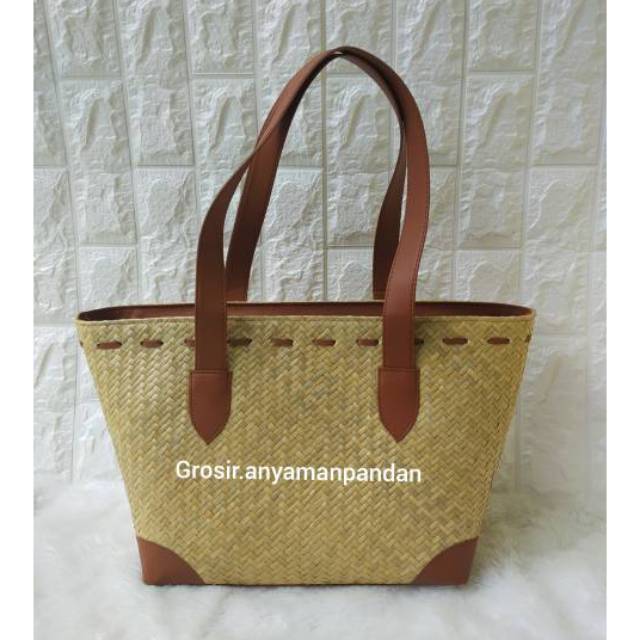 TAS Pandan KEPANG SULAM STRIP / Tas Anyaman / Tas Mendong / Tas Etnik