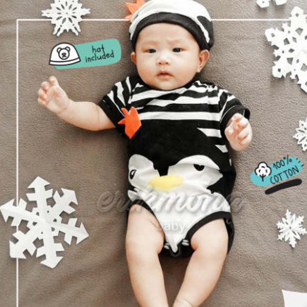 JUMPER BAYI LUCU BAJU BAYI LAKI LAKI PEREMPUAN KARAKTER PENGUIN HITAM