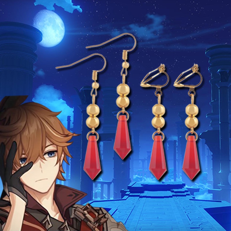 Anting Klip Telinga Desain Anime Kaeya Knights Untuk Aksesoris Kostum Cosplay