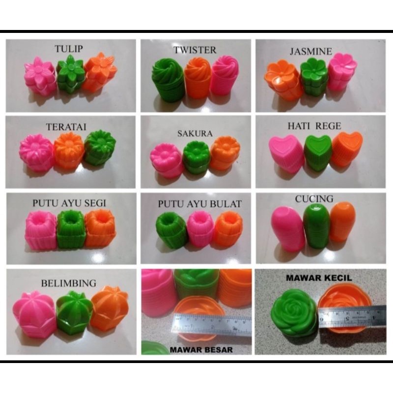 12Pcs Cetakan Kue Putu Ayu Spiral Jasmine Mawar Tulip talam Belimbing Wajik Teratai / Coklat / Kue Kering Twister / Ager Agar / Puding / Jelly / Bolu