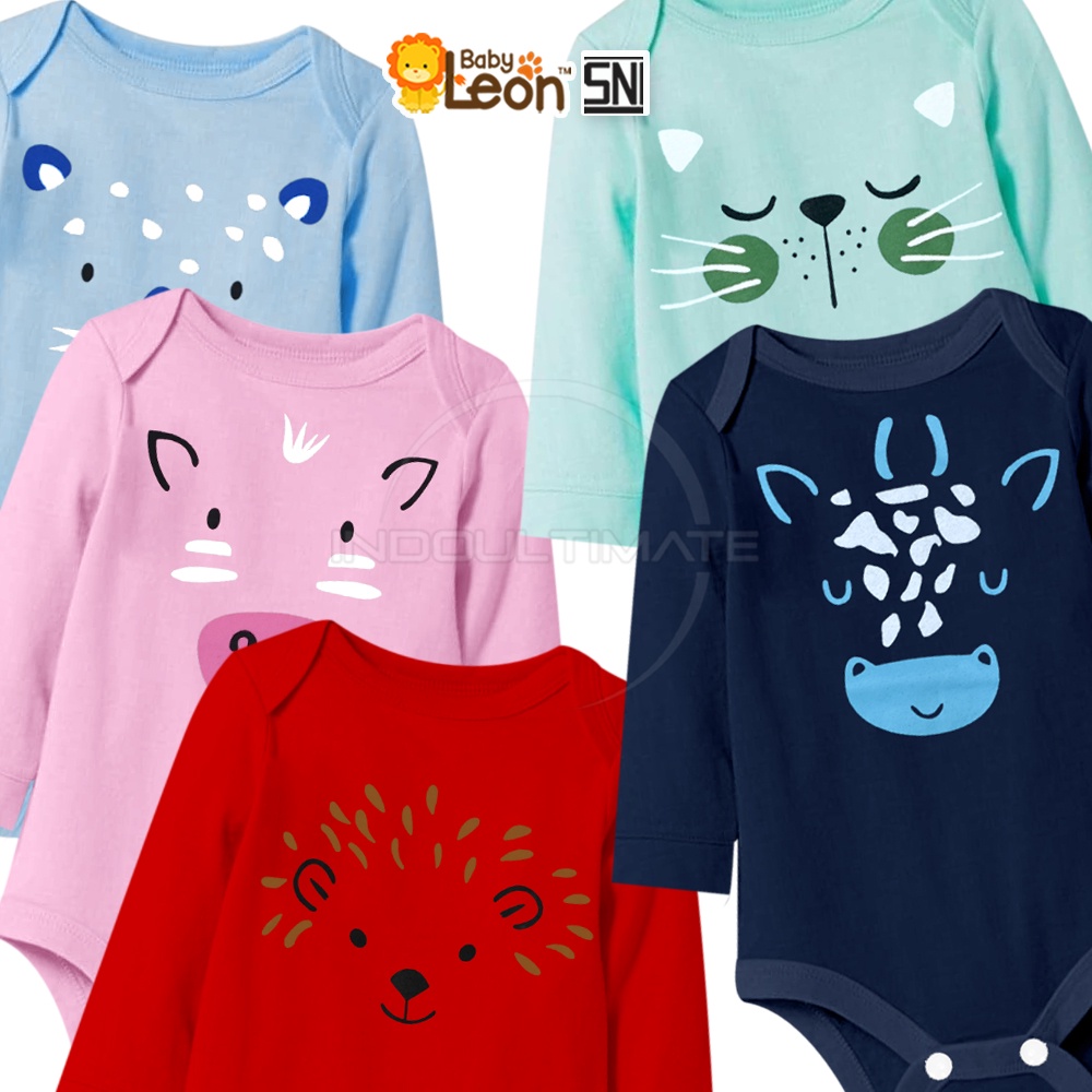 Jumpsuit Bayi Jumper Bayi BABY LEON Seri Animal Face Laki Laki Perempuan Lengan Panjang Lengan Pendek Lengan Kutung COTTON Jumpsuit Baby Bodysuit Baju Bayi baru Lahir Perlengkapan Bayi Baru Lahir BC-023SK BC-024SK BC-025SK