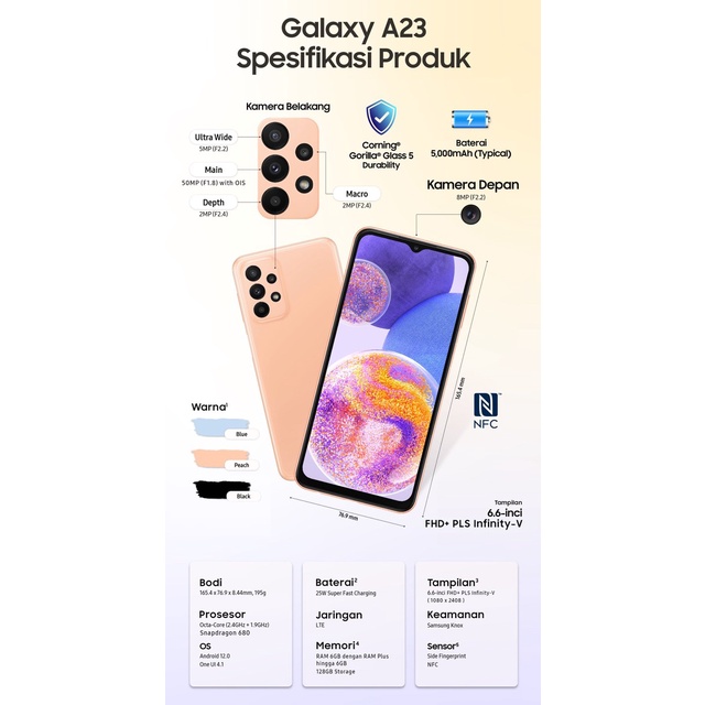 Samsung Galaxy A23 6GB+128GB Garansi Resmi Samsung 1 Tahun