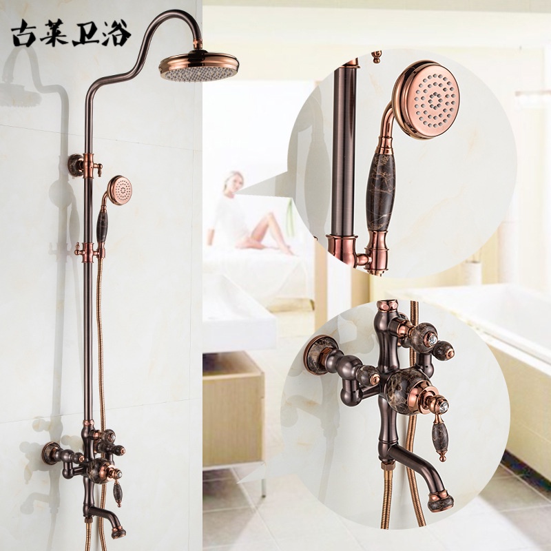 Shower Tembaga Hitam Perunggu Shower Eropa Style Vintage Jade Shower Set Bola Keran Shower Dapat ang