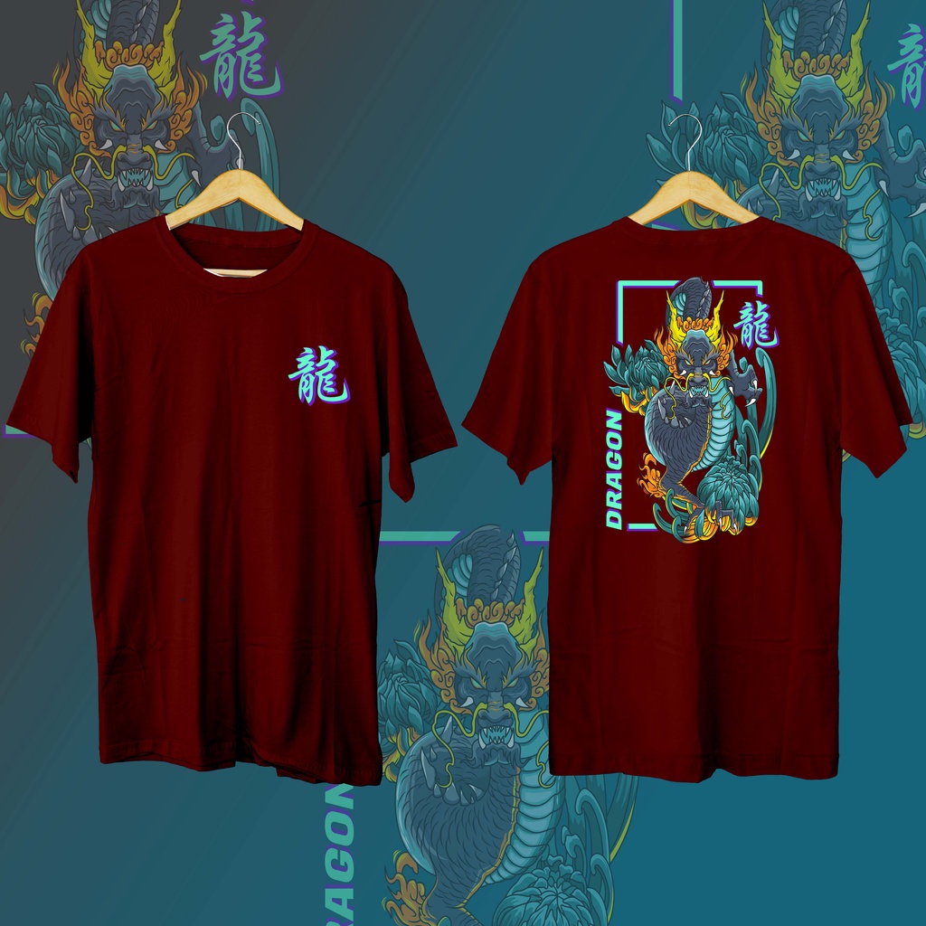 KAOS DISTRO GAMBAR DEPAN BELAKANG &quot;DRAGON&quot;/kaos pria/atasan distro/O neck