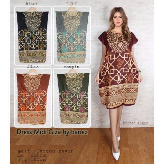 Ecer Daster Midi Wanita Motif Giza Katun Murah