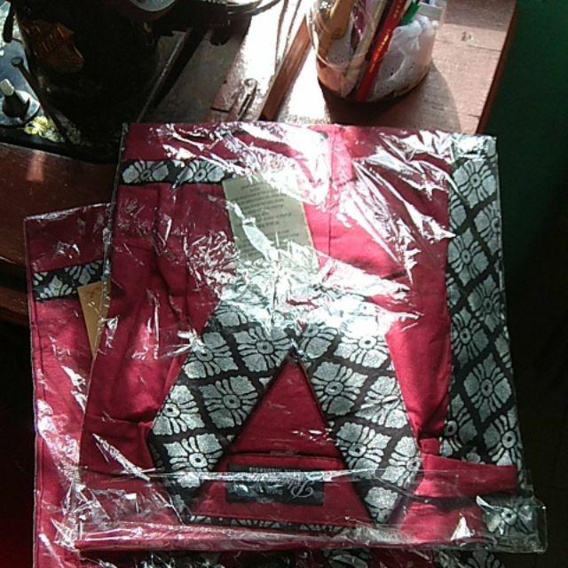 Couple Ayah Anak Kombinasi Merah Batik Silver