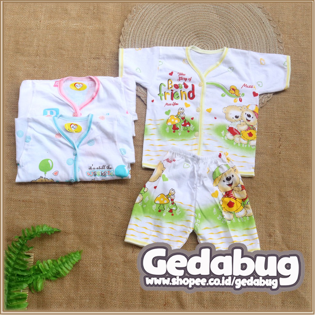 3 Setel - Setelan Pendek Bayi Ikyu Love | Baju Pendek + Celana Pendek Bayi