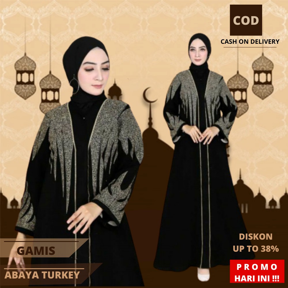 Baju Gamis Abaya Turkey Turki Dress Arab Bordir Pesta Terbaru Warna Hitam Emas Mewah Dan Elegan S 31