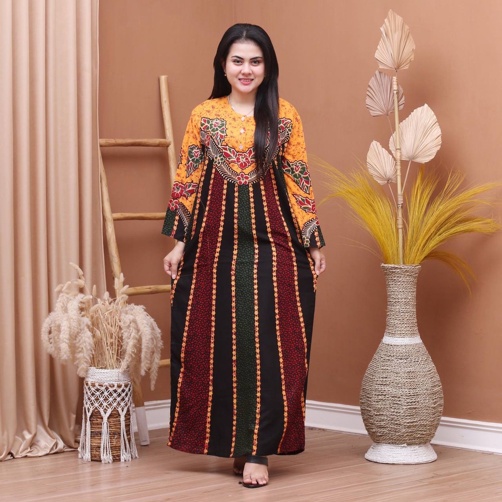 Batik Prass - Daster Lengan Panjang Motif Syahrina - Busui Dada Kancing - Bahan Rayon Halus Ori Prass Official-2