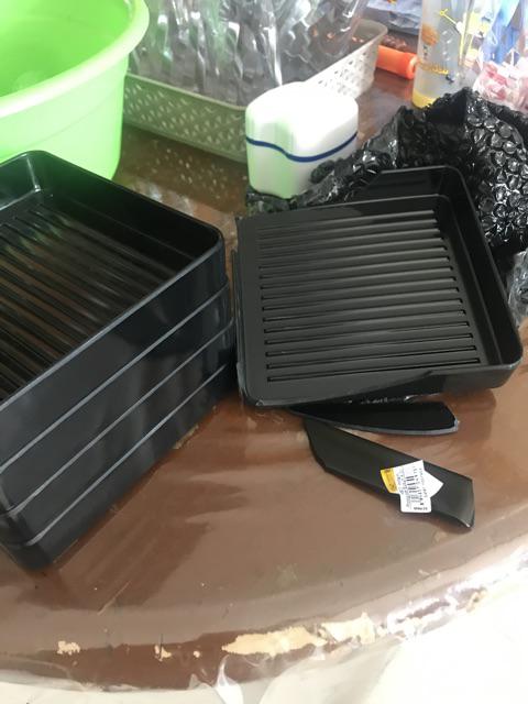 P4807 Piring Melamin Kotak Susun 6,25 Inc Hitam Golden Dragon