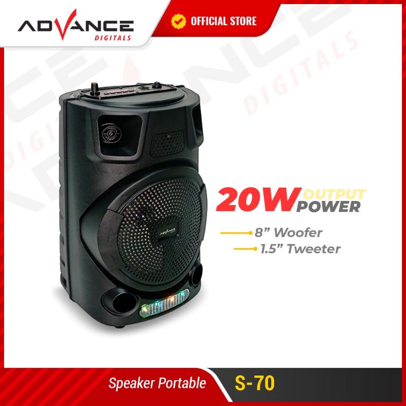 Speaker Advance S 70 BT Bluetooth Plus Mic Karaoke Advance S70 Speaker Meeting 8&quot; inch s70 Wirelles Portable