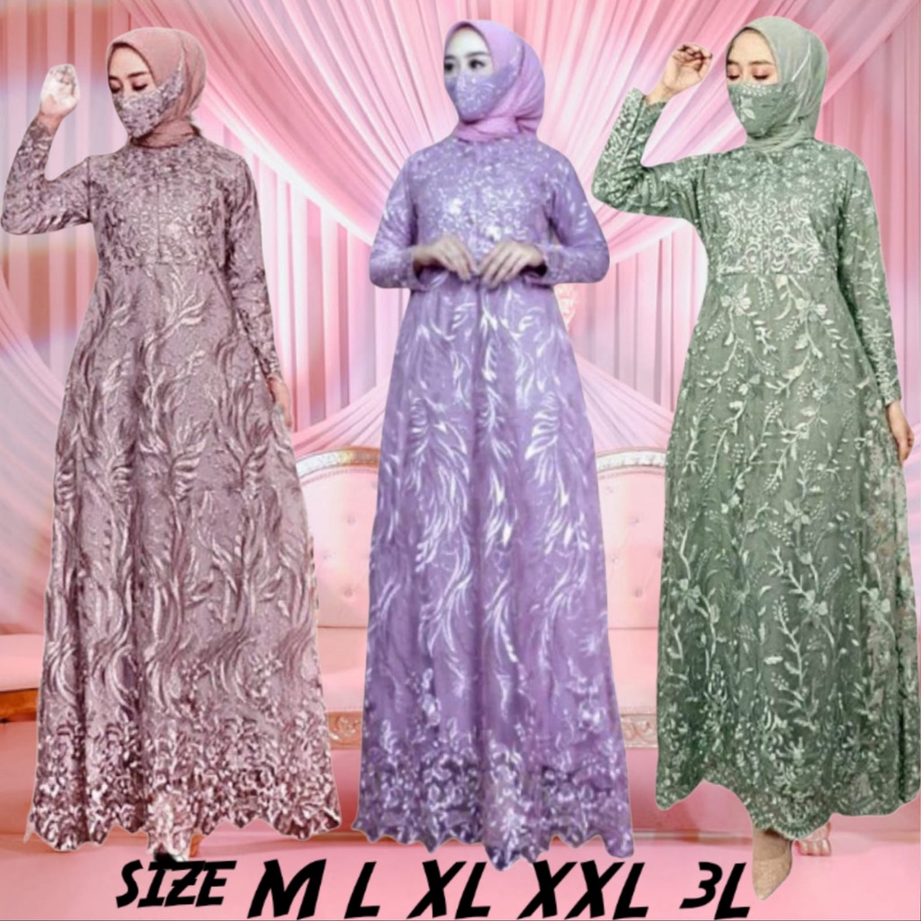 GAMIS TERBARU SHAKIENA/TILE BRUKAT MUTIARA/SIZE M L XL XXL 3L/GAMIS PESTA/DRES KONDANGAN/GAMIS/GAMIS BRUKAT/GAMIS BUSUI KEKINIAN/GAMIS PESTA MEWAH ELEGAN/GAMIS JUMBO