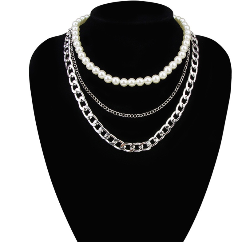 Kalung Mutiara multilayer Bahan alloy Untuk Wanita