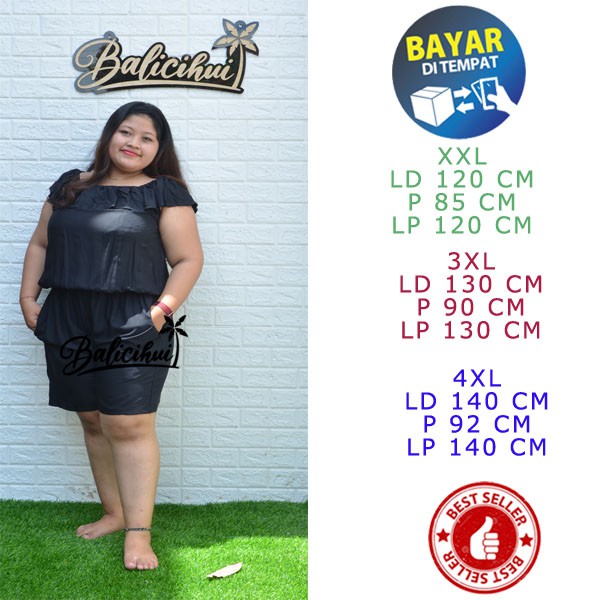 Balicihui Jumpsuit Sabrina Jumbo Jumpsuit Pendek Jumpsuit Wanita Jumpsuit Plus Size Bigsize 4XL