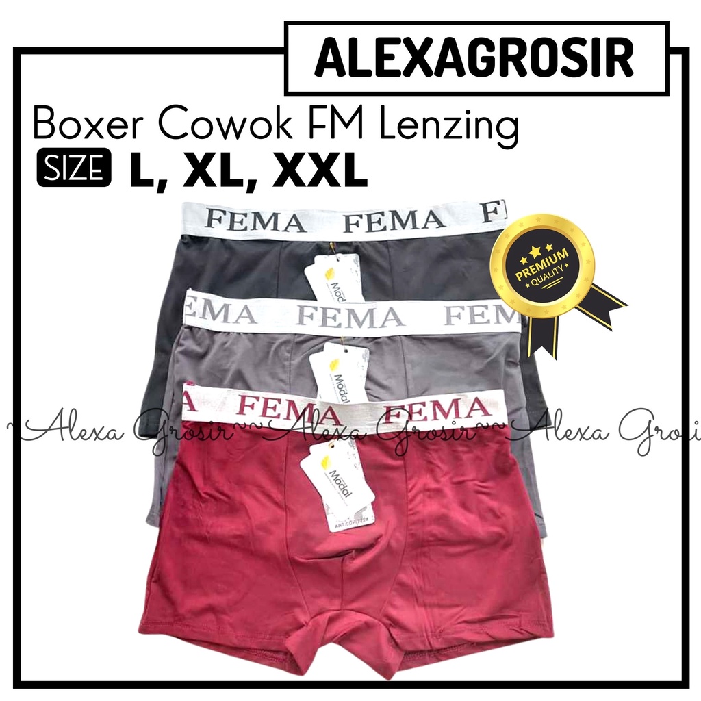 Celana Dalam Pria Boxer Fema 7728 Polos Ban Silver- ALEXAGROSIR