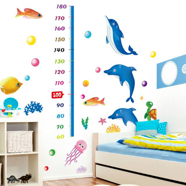 RELIZA WALL STICKER PENGUKUR TINGGI BADAN IKAN LUMBA LUMBA GROW UP DOLPHIN STIKER DINDING AY9236